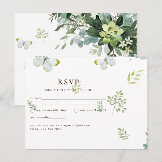 Carte Postale Mariage émeraude Feuille chic Eucalyptus (Devant / Derrière)