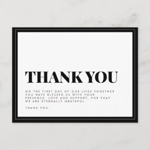 Carte Postale Mariage en noir noir blanc de typographie Merci Po