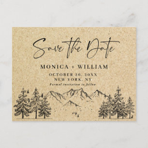 Carte Postale Mariage en papier Kraft simulé Enregistrer la date