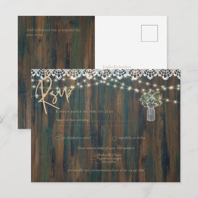 Carte Postale Mariage en pot Mason avec Gypsophile et guirlande  (Devant / Derrière)