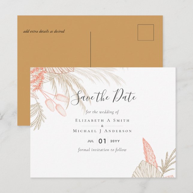 Carte Postale Mariage en terre cuite à l'herbe tropicale des Pam (Devant / Derrière)