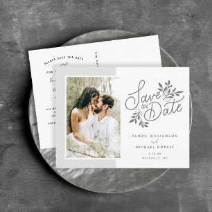 Carte Postale Mariage Enregistrer la date Script photo Botanical