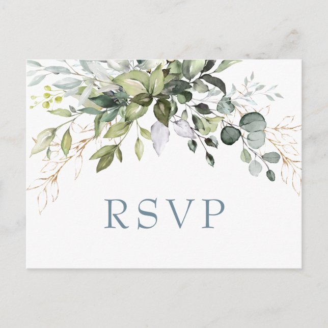 Carte Postale Mariage Eucalyptus Verdure RSVP avec choix de repa (Devant)