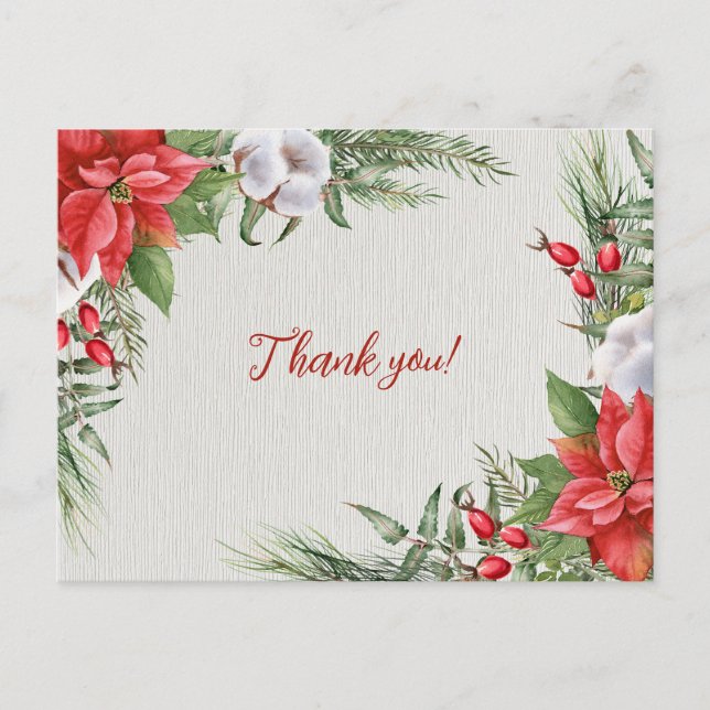 Carte Postale Mariage Feuille Red Poinsettia Green (Devant)