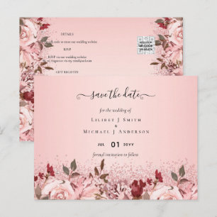 Carte Postale Mariage Fleur Rose Gold Bourgogne