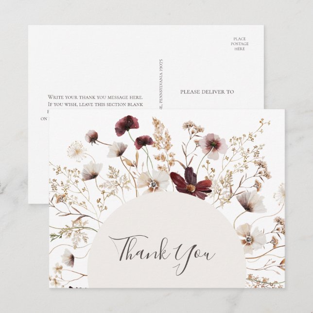 Carte Postale Mariage Fleur sauvage en Bourgogne de cuivre Merci (Devant / Derrière)
