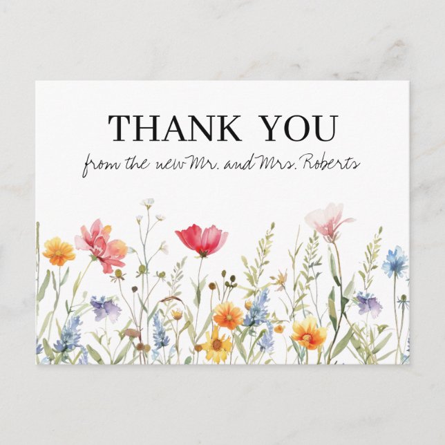 Carte postale Mariage fleur sauvage Merci (Devant)