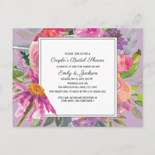 Carte Postale Mariage Fleuris Rose Violet pour Couple