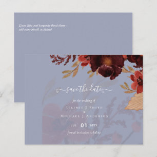 Carte Postale Mariage Floral Automnal Orange Bourgogne Économiqu