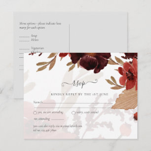 Carte Postale Mariage Floral Automnal Orange Bourgogne Économiqu