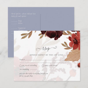 Carte Postale Mariage Floral Automne Orange Bourgogne Économique