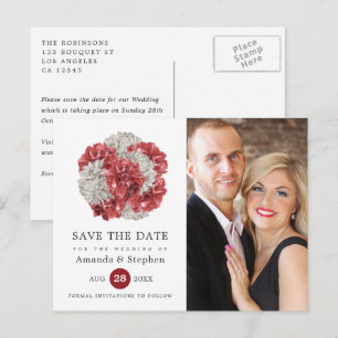 Carte Postale Mariage floral bordeaux et blanc Enregistrer la da