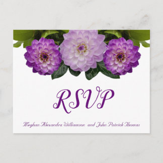Carte Postale Mariage floral Dahlia Lavender Lilac RSVP