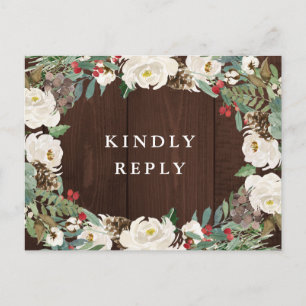 Carte Postale Mariage floral d'hiver RSVP