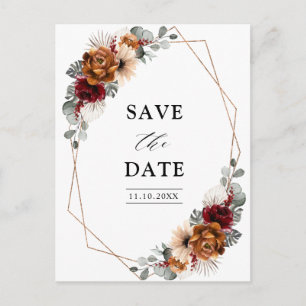 Carte Postale Mariage Floral Géométrique Terracotta Sage Bourgog