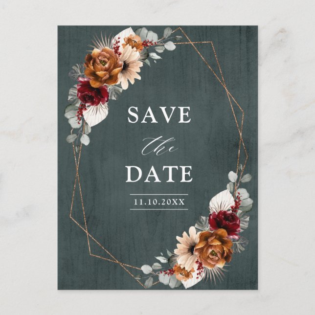 Carte Postale Mariage Floral Géométrique Terracotta Sage Bourgog (Devant)