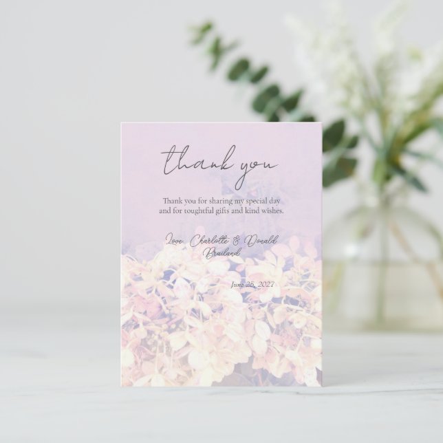 Carte Postale Mariage floral romantique rose hydrangea  (Debout devant)