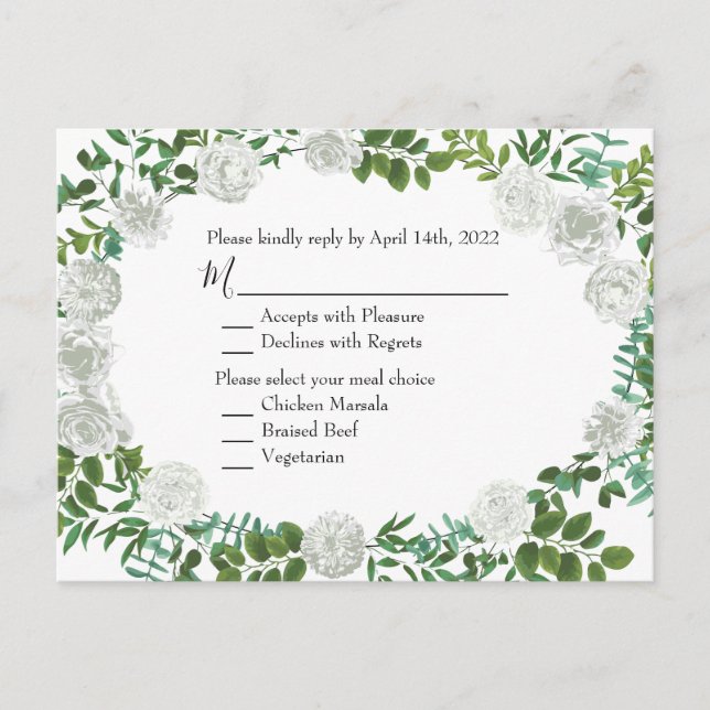 Carte Postale Mariage floral rose noire et blanche (Devant)