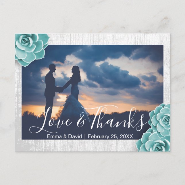 Carte Postale Mariage floral rustique Succulent Merci photo (Devant)