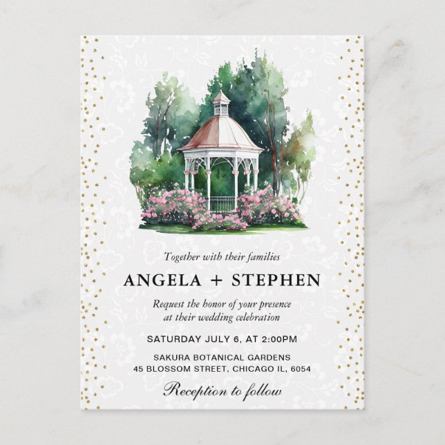 Carte Postale Mariage Gazebo du jardin de printemps aquarelle (Devant)