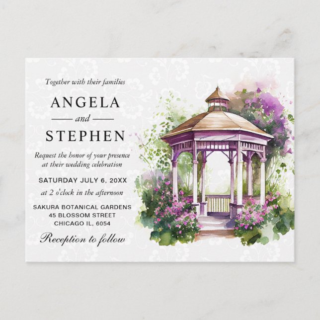Carte Postale Mariage Gazebo du jardin de printemps aquarelle (Devant)