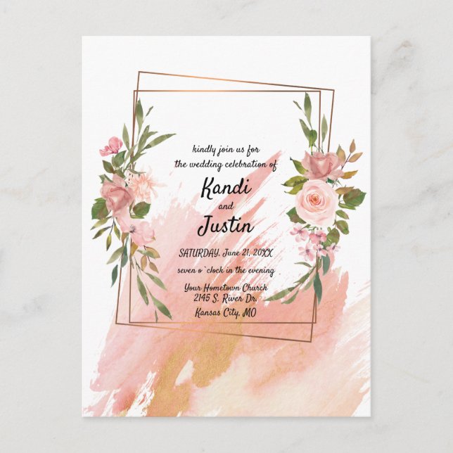 Carte Postale Mariage géométrique de couleur d'eau rose (Devant)