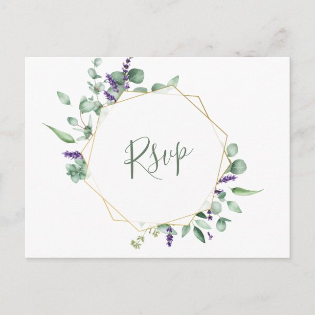 Carte Postale Mariage géométrique Eucalyptus moderne RSVP (Devant)