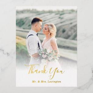 Carte postale Mariage Gold Classic Photo Merci pla