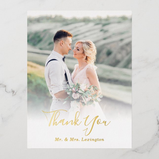 Carte postale Mariage Gold Classic Photo Merci pla (Recto)