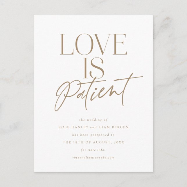 Carte Postale Mariage Gold Script Love reporté Modifier la date (Devant)