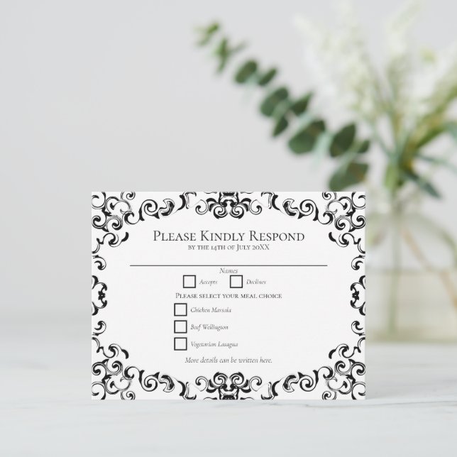 Carte postale Mariage gothique Black & White Swirl (Debout devant)