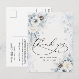 Carte Postale Mariage hivernal floral bleu poussiéreux moderne é
