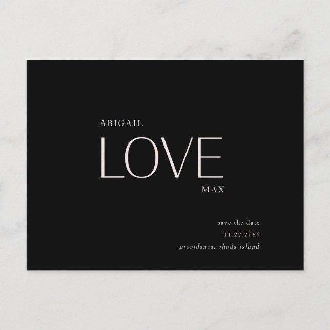 Carte Postale Mariage Love B/W Enregistrer la date (Devant)