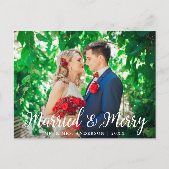 Carte Postale Mariage marié et joyeux photo Noël (Devant)