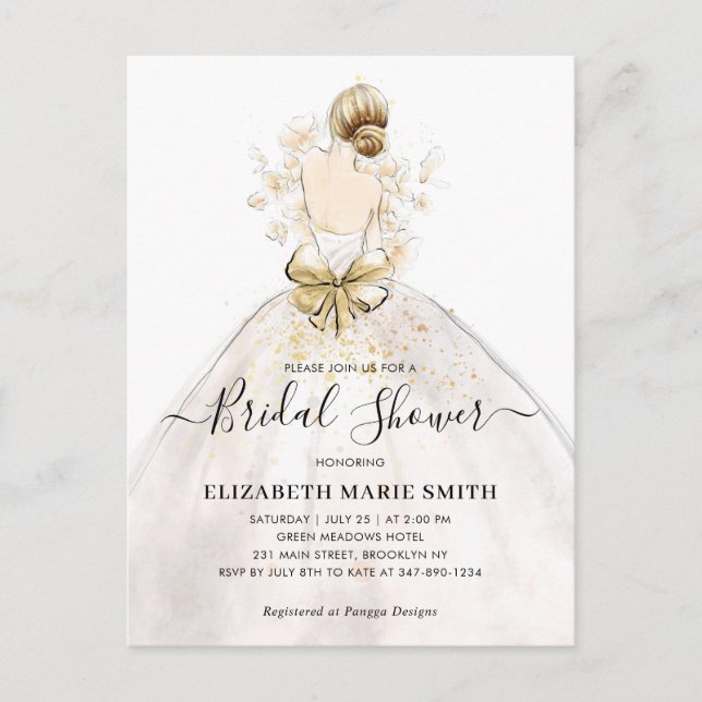 Carte Postale Mariage mariée robe robe nuptiale douche Invitatio (Devant)