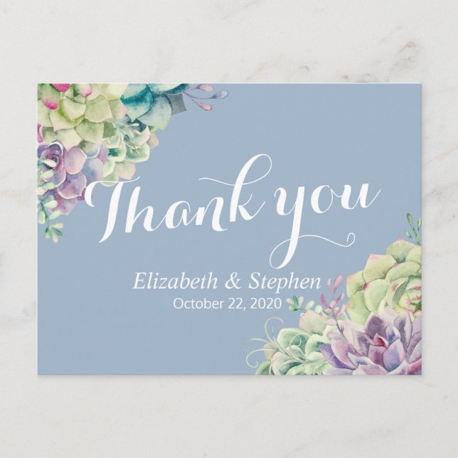 Carte Postale Mariage Merci Chic Aquarelle Succulent Plante (Devant)