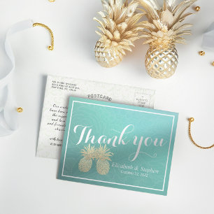 Carte Postale Mariage Merci Gold Ananas Couple Rose Turquoise