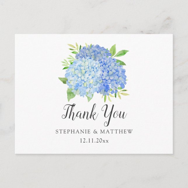 Carte Postale Mariage Merci Hydrangea Aquarelle Florale (Devant)