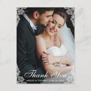 Carte Postale Mariage Merci Lace Bordure Couple Photo