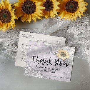 Carte Postale Mariage Merci Lace Tournesol Rustique Bois clair
