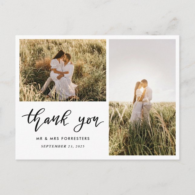 Carte Postale Mariage Merci moderne | Deux photos (Devant)