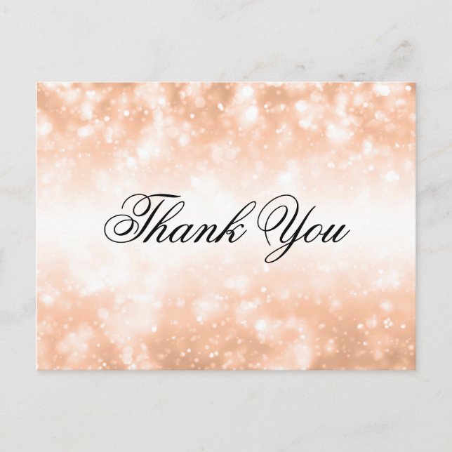 Carte Postale Mariage Merci Note Rose Gold Shimmer Lumières (Devant)