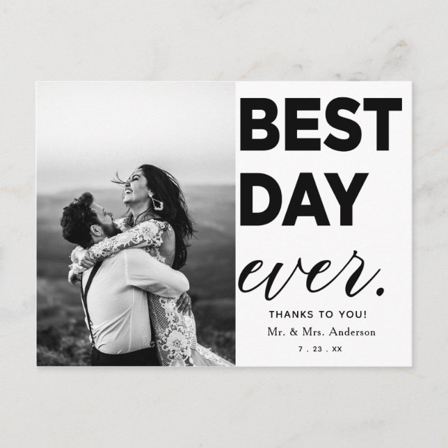 Carte Postale Mariage Merci photo Meilleur jour jamais (Devant)