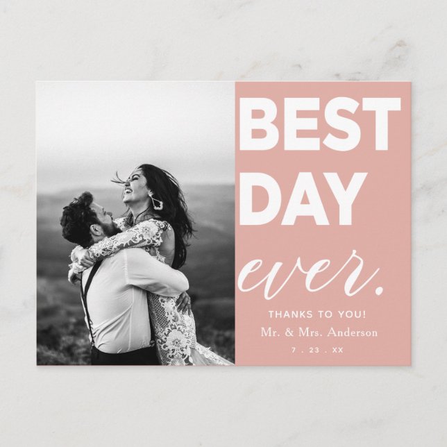Carte Postale Mariage Merci photo Meilleur jour jamais (Devant)