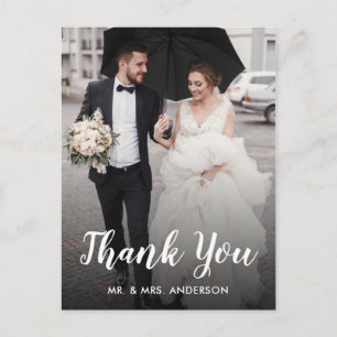 Carte Postale Mariage Merci photo personnalisée Script blanc