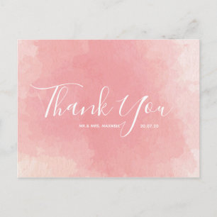 Carte postale mariage Merci rose Aquarelle Script