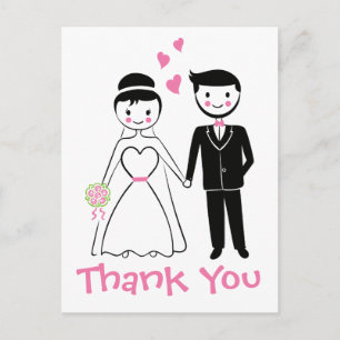 Carte Postale Mariage Merci rose noir Cartoon mariée