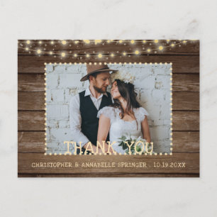 Carte Postale Mariage Merci Rustique Lumières à cordes de bois
