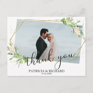 Carte Postale Mariage Merci vert Photo géométrique