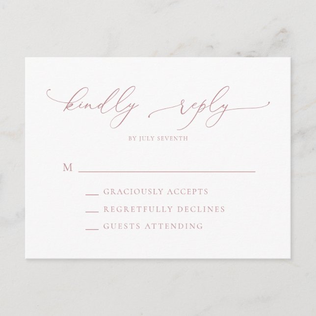 Carte Postale Mariage minimaliste Dusty Rose RSVP (Devant)